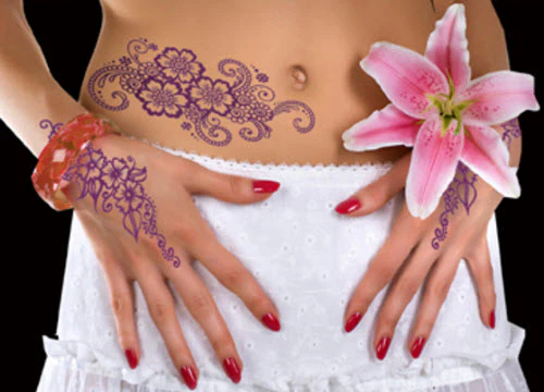 Violet Henna Flowers Tattoos (13 Tattoos) - Image 2