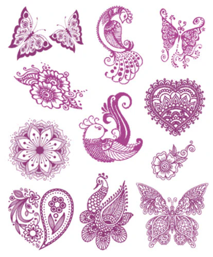 Violet Henna Tattoo Assortment (11 Tattoos)