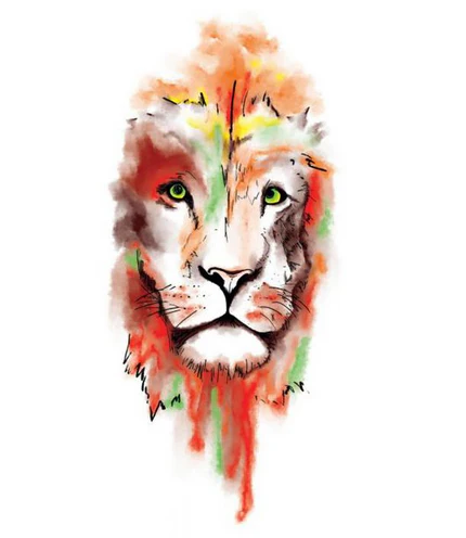 Watercolor Lion Face Sleeve Temporary Tattoo - Image 2