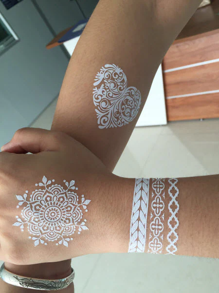 White Lace Hearts & Wings Tattoo - Image 2